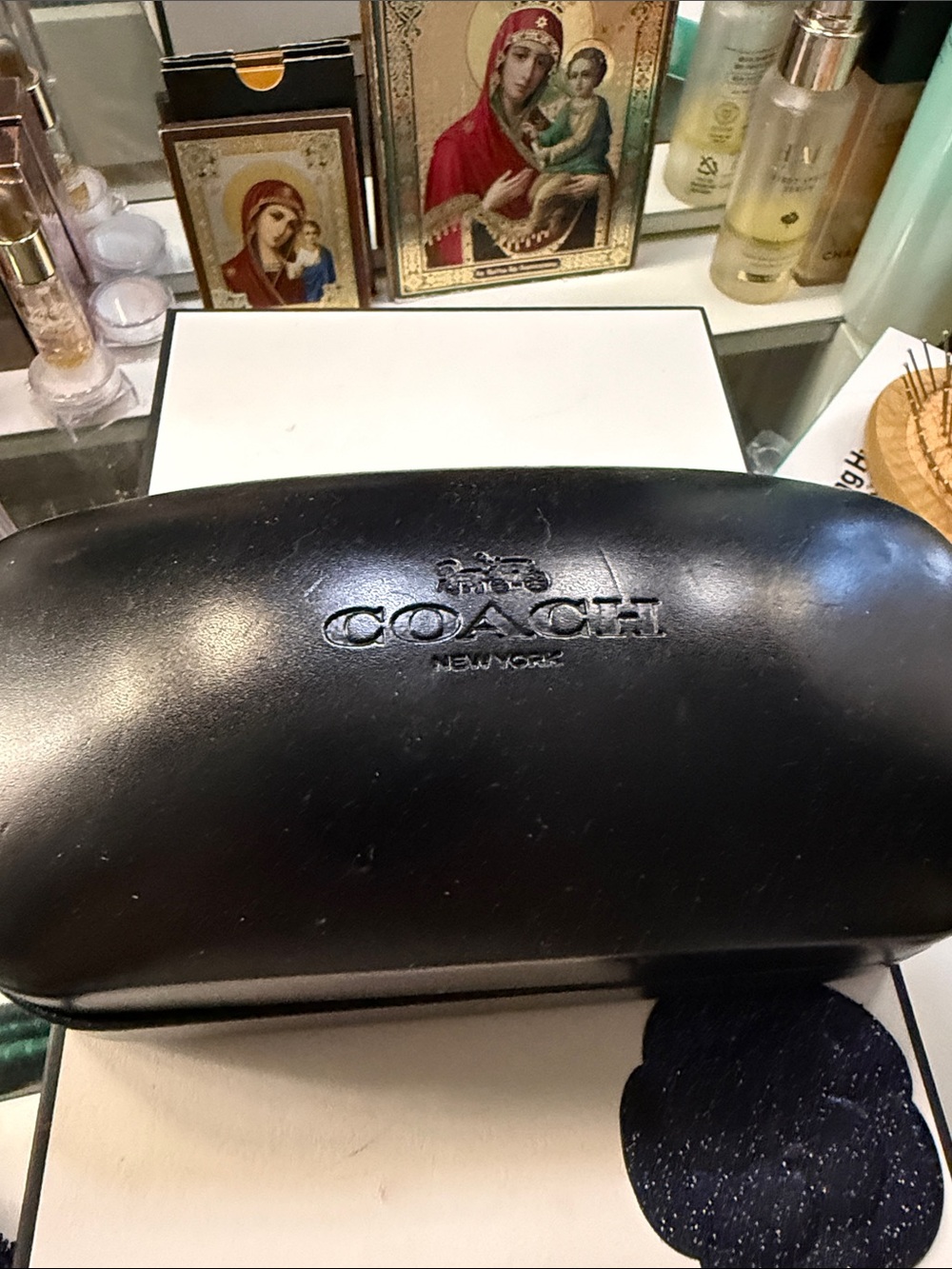 Coach Black Leather Logo Eyewear Case